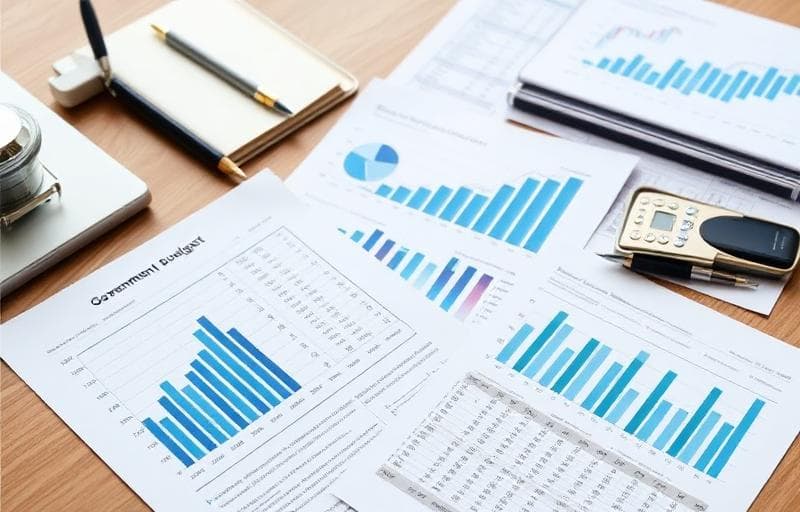 Budget documents and a calculator on a desk